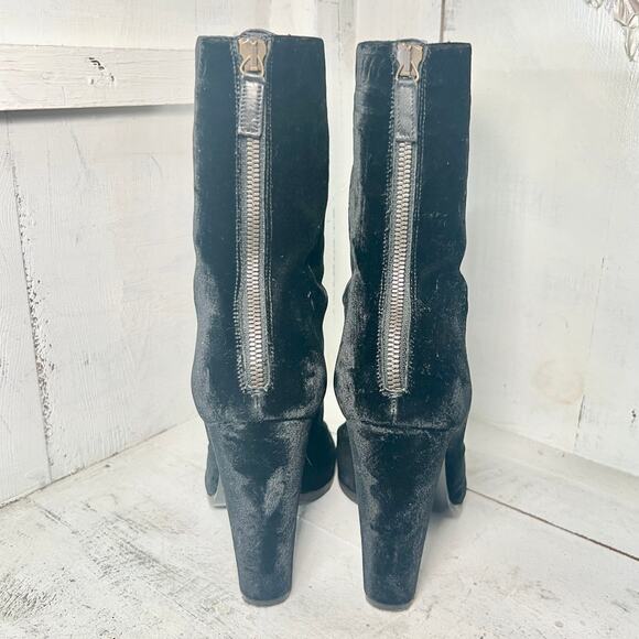 Balmain Paris Velvet Pull On Mid-Calf Peep Toe Block Heel Boots Black Women 40/9 - Picture 3 of 5